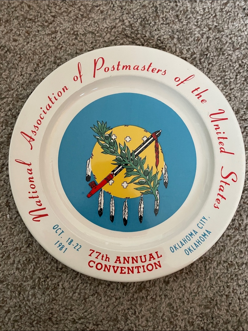 Anchor Hocking White Postmaster Collectors Plate